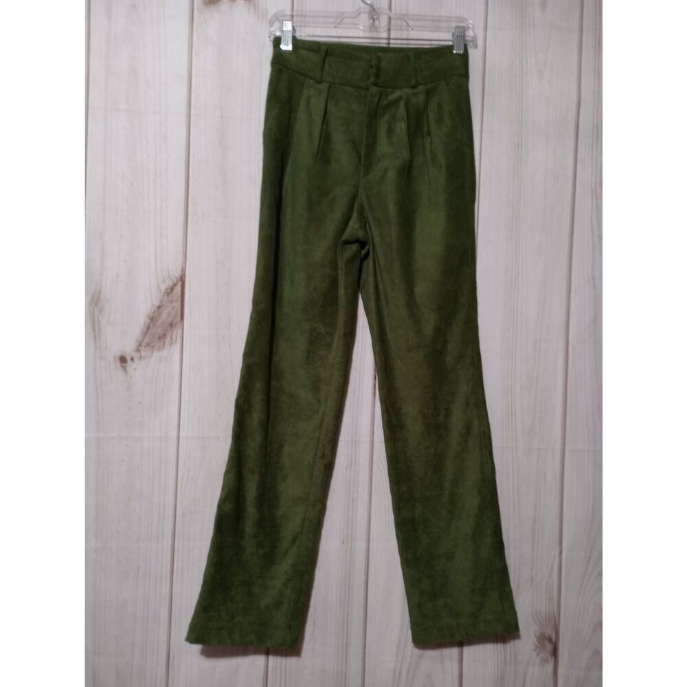 Lovers + Friends Revolve Olive Faux Suede Pleated High Waist Straight Pants XS